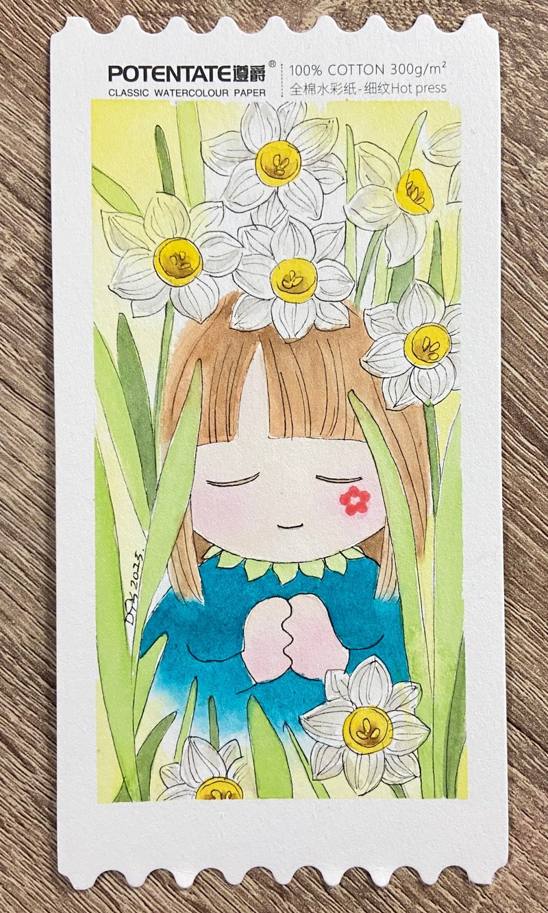 票根水彩-诞生花系列(ㄧ月诞生花/水仙) - 书签 - 纸 白色