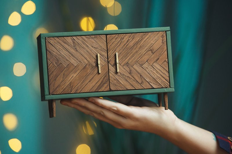 布莱斯娃娃1/6比例迷你梳妆台。适用于房间盒、玩具屋的家具 - 玩偶/公仔 - 木头 绿色