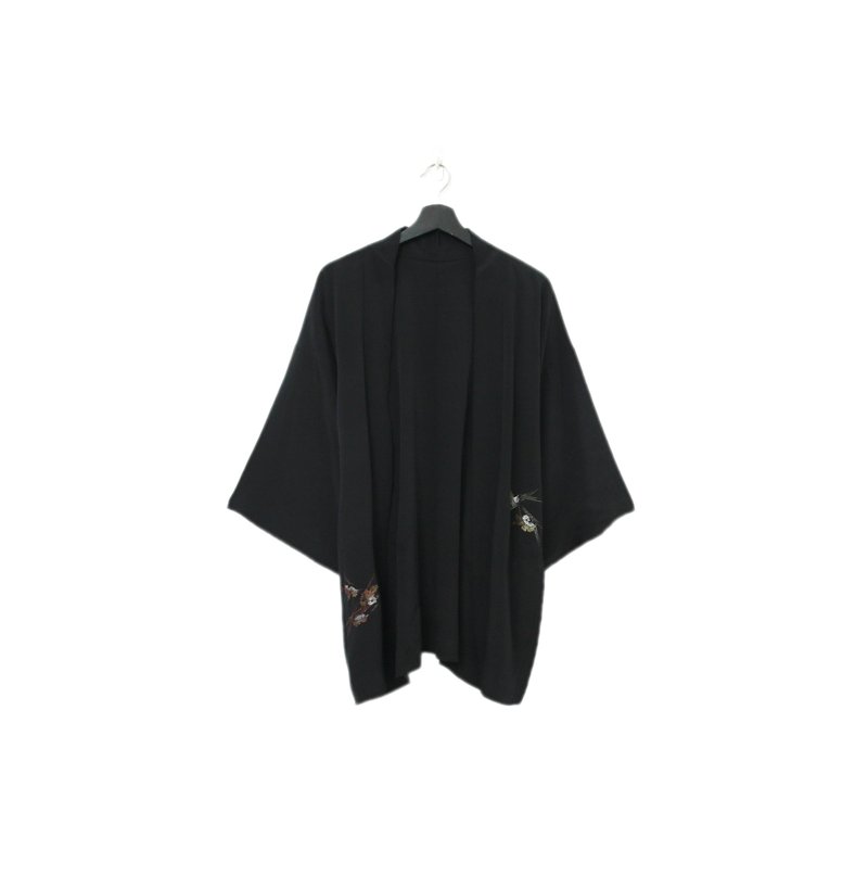 Back to Green-日本黑羽织 枯萎枫叶 彩色 kk-14//vintage kimono - 女装休闲/机能外套 - 丝．绢 