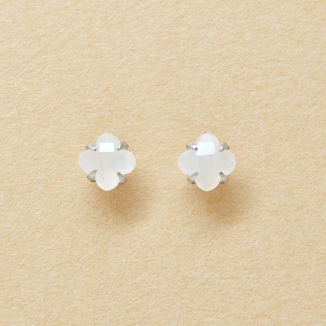 【Second Earrings】 铂金百合切割月光石耳环 - 耳环/耳夹 - 贵金属 