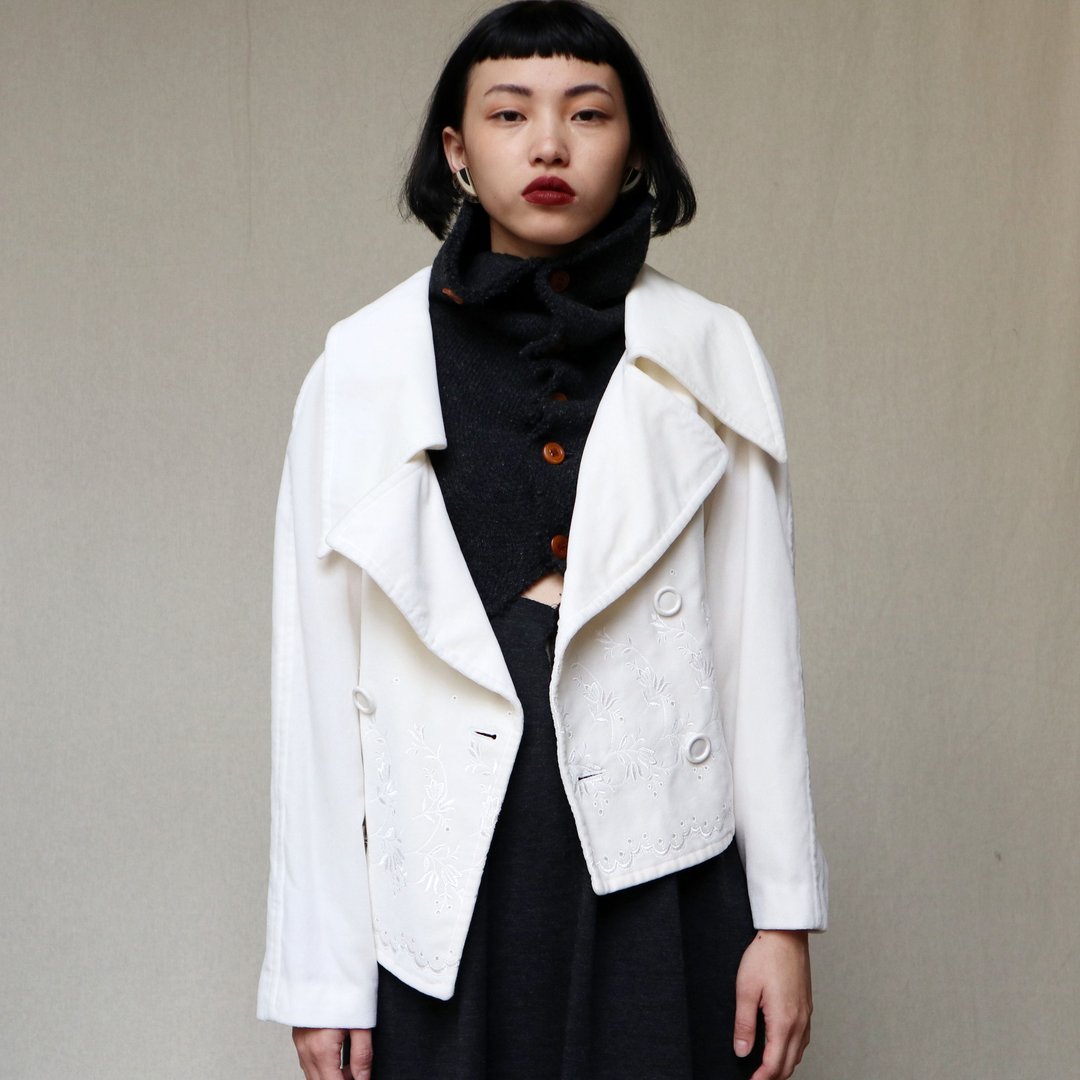 南瓜Vintage。古着 COMME des GARÇONS 束带 绒面 刺绣 外套 - 女装休闲/机能外套 - 棉 白色