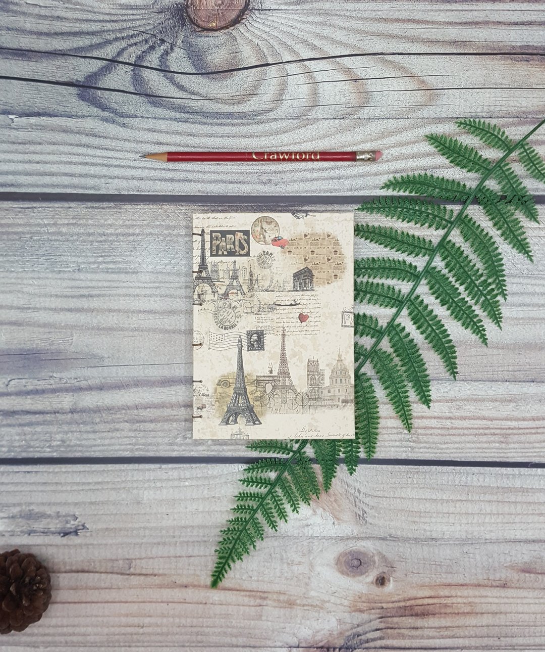 手缝式科普特装帧笔记本 (Journal) 硬壳，艾菲尔铁塔图案 - 笔记本/手帐 - 纸 