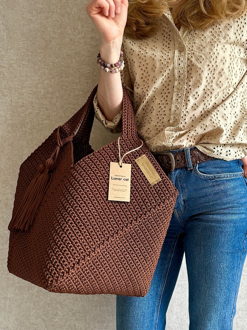 Crochet Squa Bag XXL size, Reusable Grocery Bag, Shoulder Bag Crochet - 手提包/手提袋 - 聚酯纤维 多色
