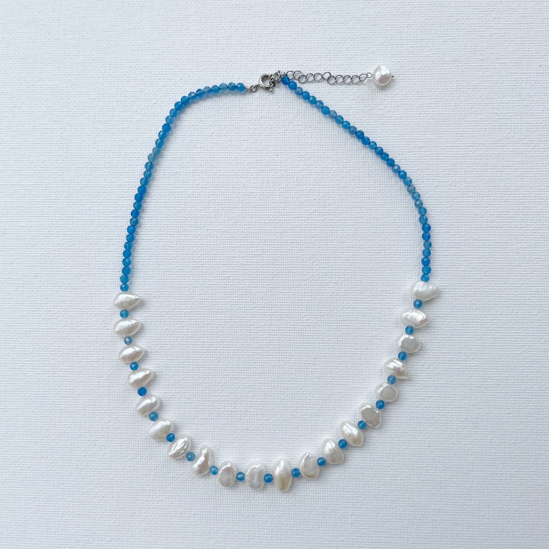 KARAFURU Blue Agate and Freshwater Pearl Choker - 项链 - 宝石 蓝色