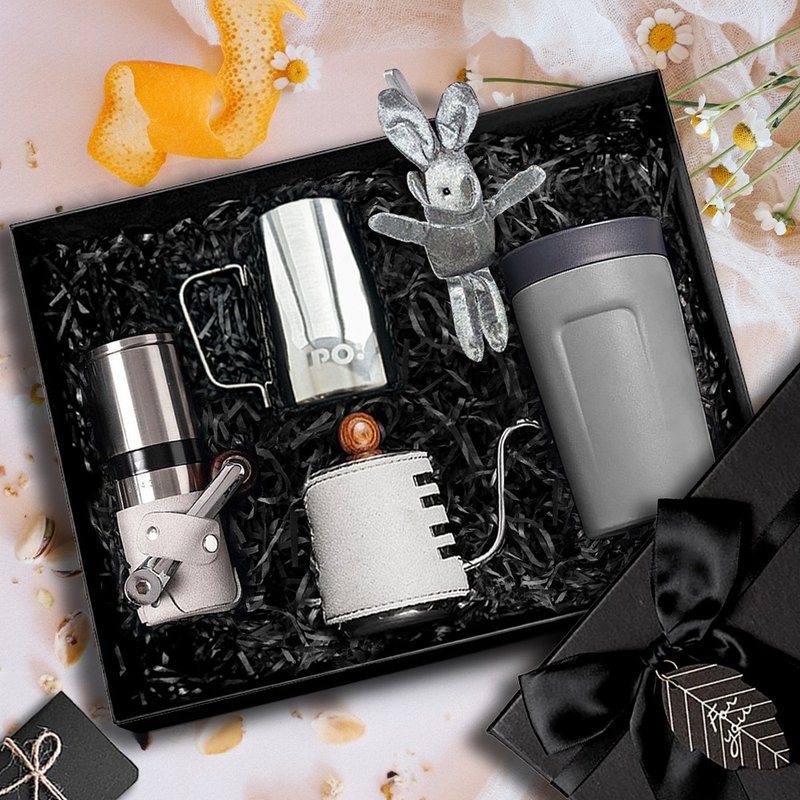 【手冲咖啡套装礼盒】手冲壶/随行保温杯/拉花杯/磨豆机 新年礼物 - 咖啡壶/周边 - 玻璃 灰色