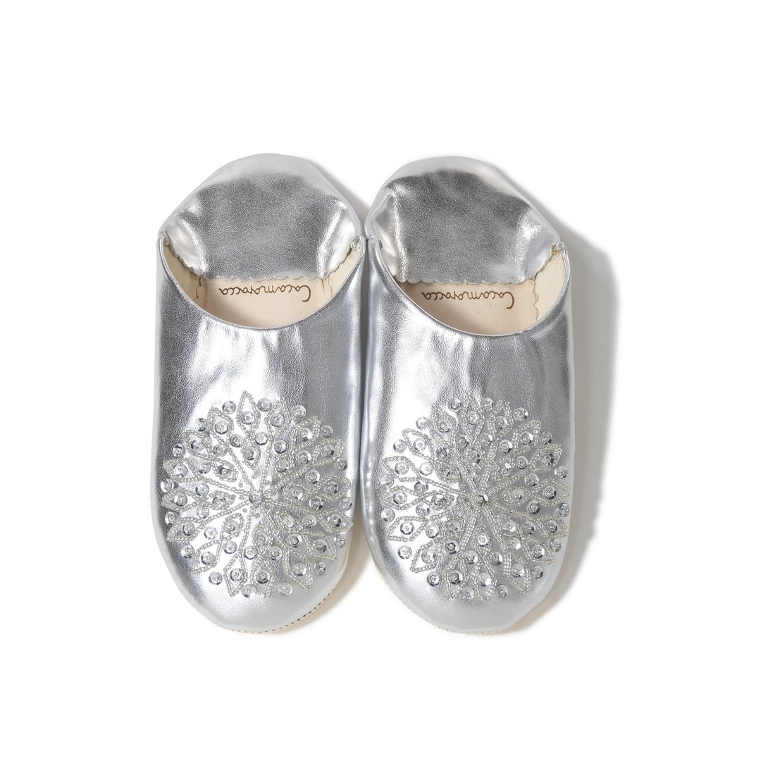 Silver / silver / moroccan Leather babouche Slippers / High quality odourless - 室内拖鞋 - 真皮 银色