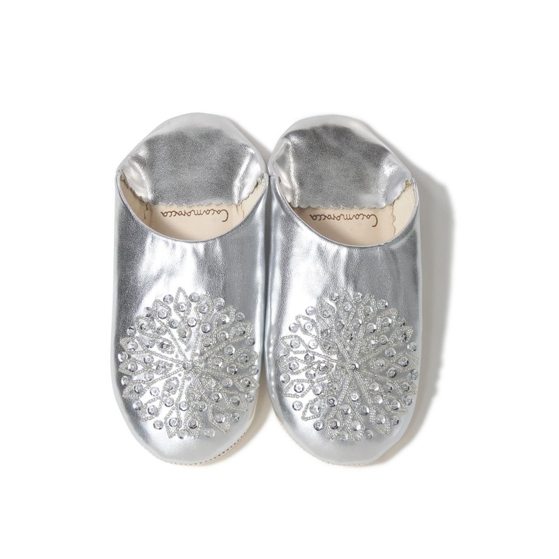 Silver / silver / moroccan Leather babouche Slippers / High quality odourless - 室内拖鞋 - 真皮 银色
