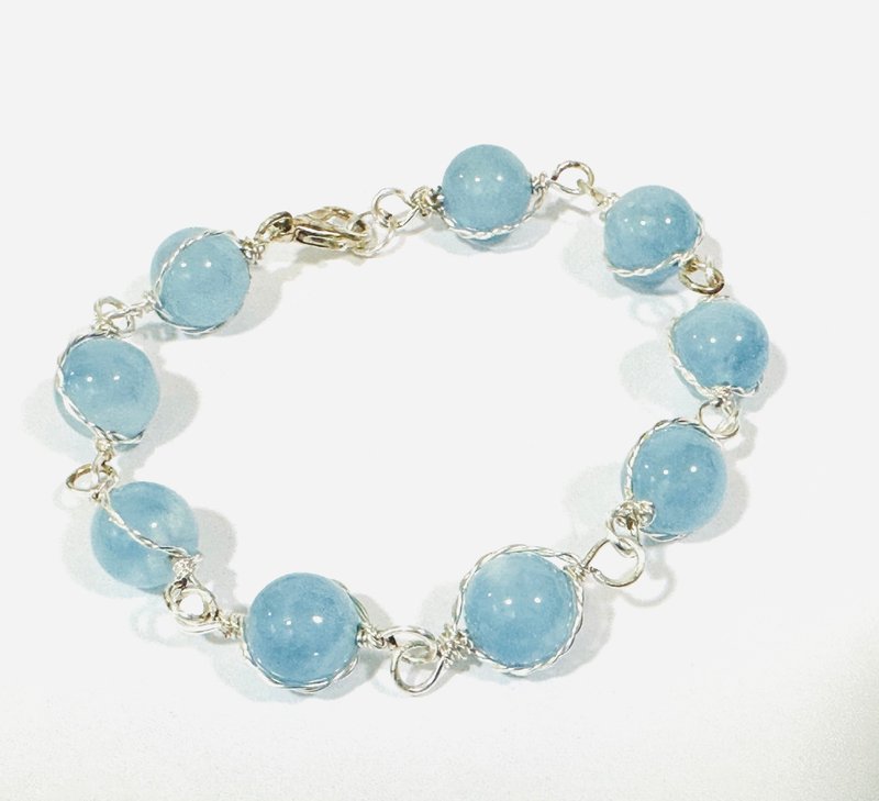 香港设计 天然水晶海蓝宝手作水晶手链 (9mm) - 手链/手环 - 水晶 蓝色