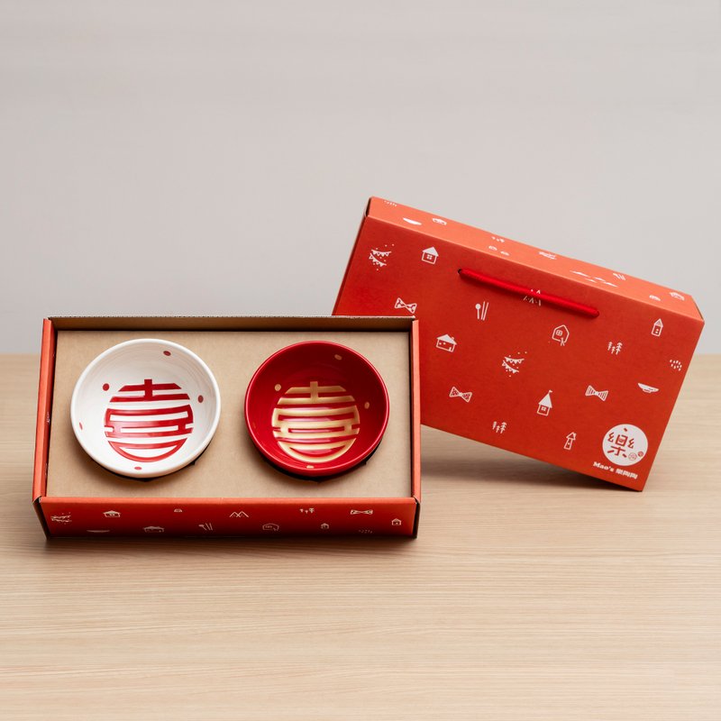 金点双囍碗 - 浅碟/小碟子 - 瓷 红色