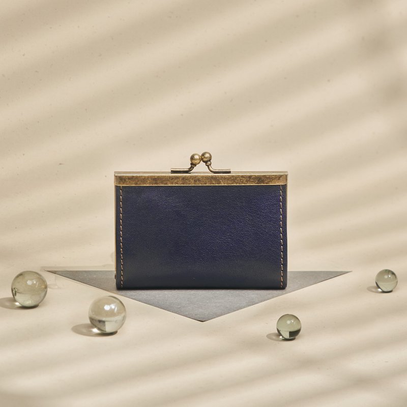 【圣诞礼盒】意大利山羊皮/口金名片夹/多用途手作钱包-深缥 - 皮夹/钱包 - 真皮 蓝色