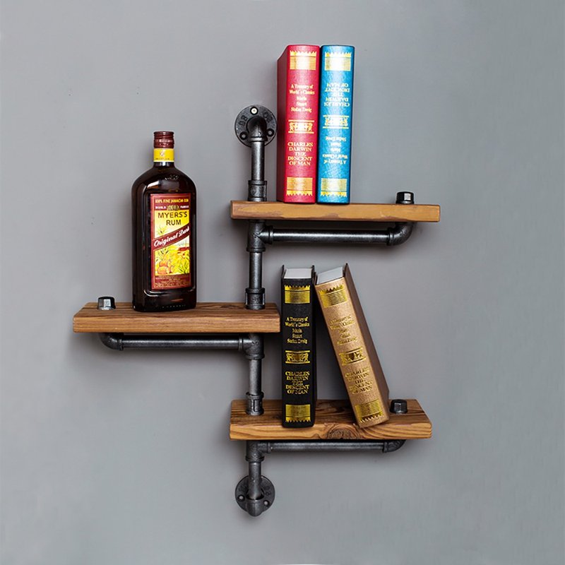 loft美式工业风水管置物架墙上装饰书架盆栽架 - 置物架/篮子 - 木头 黑色