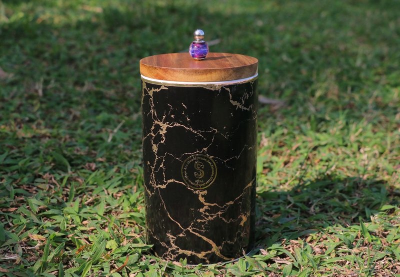 宠物骨灰/毛发/纪念瓶 - L size-大理石-黑 - 订制抱枕/饰品 - 陶 黑色