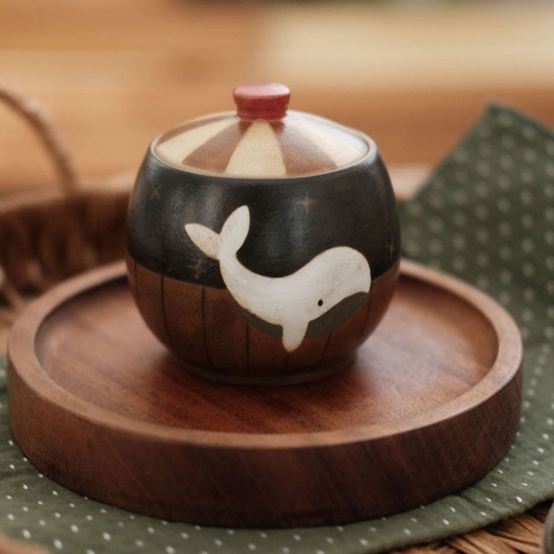 粗陶復古海豚罐 / 茶葉儲物兩用 / 日式陶瓷家用 - 茶具/茶杯 - 瓷 黑色
