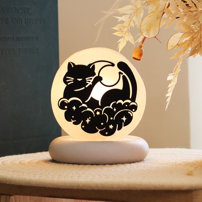 星幻梦夜 I 小剪影 I 白盐款  l 盐灯 l 猫系列 l 摆饰 夜灯 - 摆饰 - 玉石 