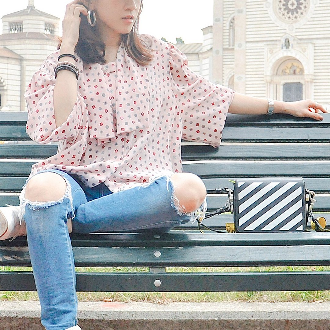 80年代 欧洲古着 德国制粉色几何图形衬衫 - 女装衬衫 - 聚酯纤维 粉红色