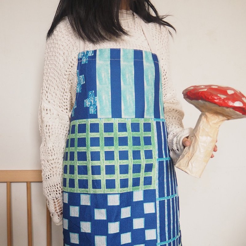 糖包包 印花设计 棉麻围裙  蓝色格子 黄色大花 紫色 日系 - 围裙 - 棉．麻 