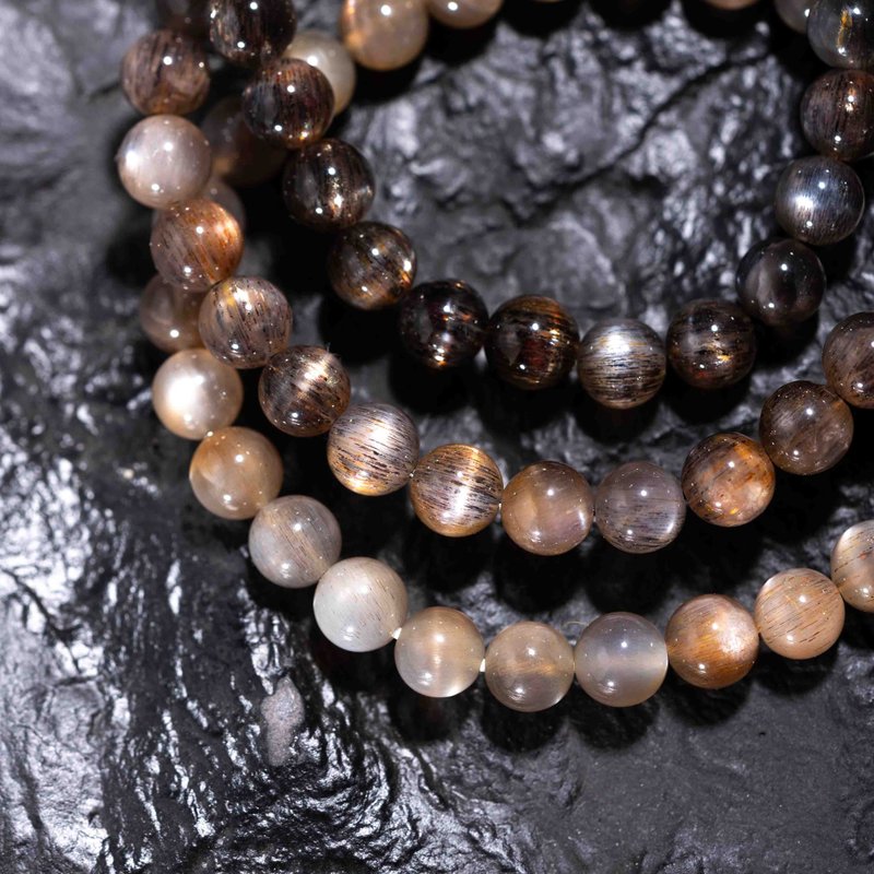 黑骨干黑太阳石手链 | 辟邪防小人 | 天然水晶手链礼物 - 手链/手环 - 水晶 黑色