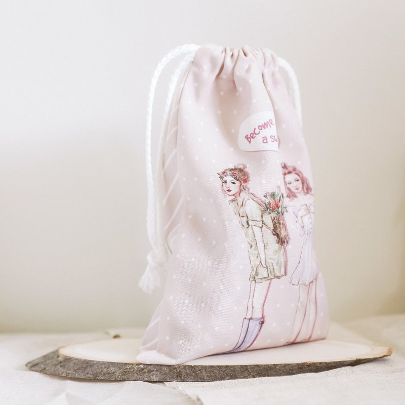 束口袋-甜心女孩 - 化妆包/杂物包 - 棉．麻 