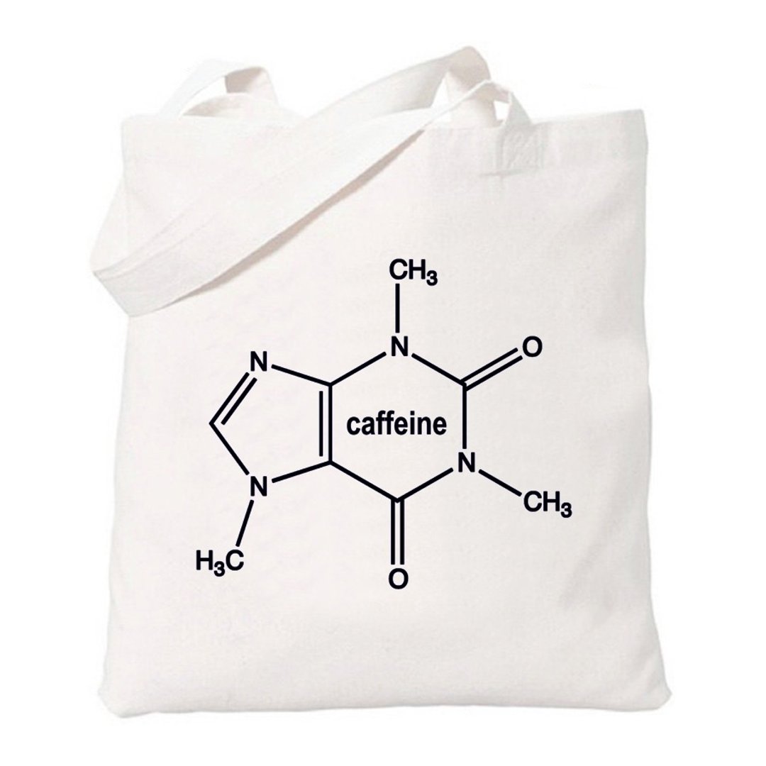 Caffeine Molecule咖啡因分子 coffee 文青 简约 清新 帆布 文艺 环保 肩背 手提包 购物袋-米白色 - 侧背包/斜挎包 - 其他材质 白色