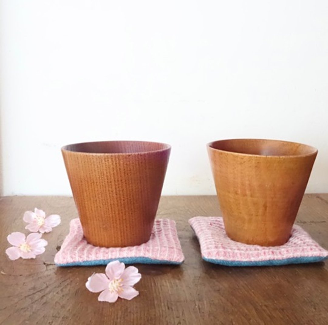 Spring is here Sakura mochi colored waffle Linen coasters 2 sheets set - 杯垫 - 棉．麻 