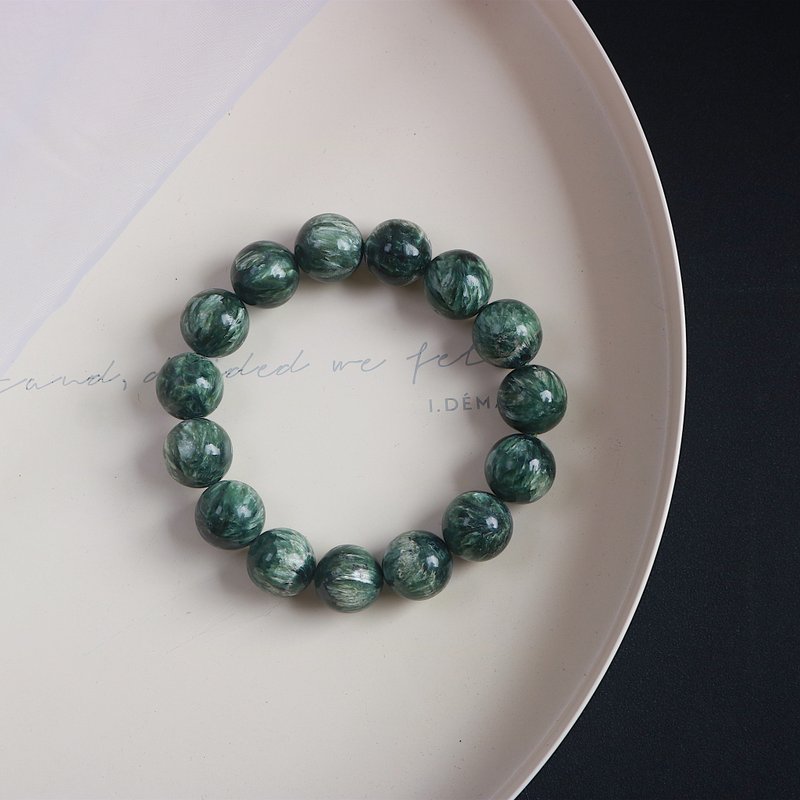 天然绿泥石手串 颜色墨绿龙鳞片效果绿龙晶手链 - 手链/手环 - 水晶 绿色