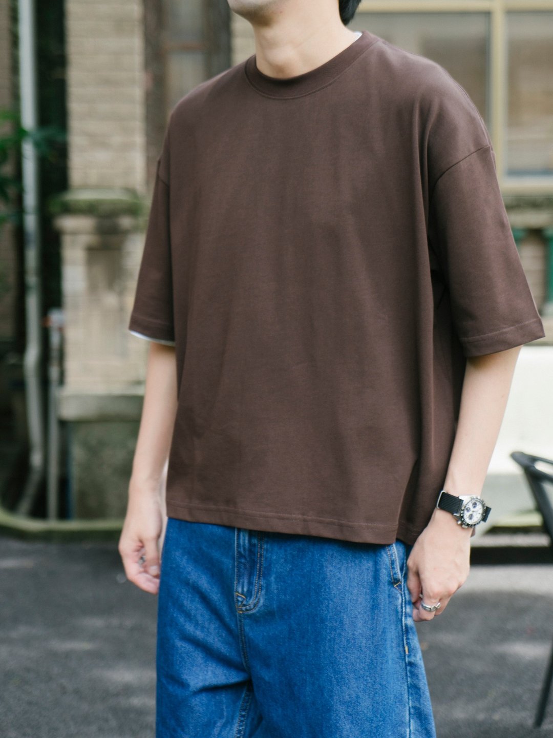 T-shirt 三色230g纯色圆领短袖tee恤 短宽版型Boxy基础款男青年 - 男装上衣/T 恤 - 棉 多色