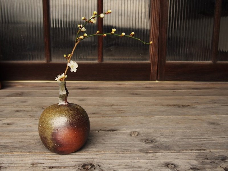 日本冈山备前 陶器 花瓶 花插 一朵花器（玉）（中）h2-027 - 植栽/盆栽 - 陶 咖啡色
