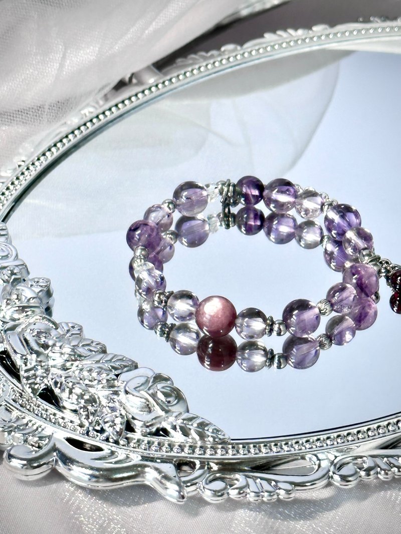 紫云花幻水晶设计手链 - 巴西紫水晶、彩虹萤石、紫锂云母 - 手链/手环 - 水晶 紫色