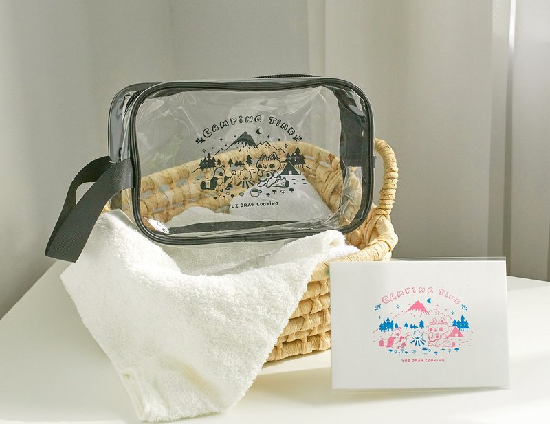 芽米猫和芽鸭露营去 防水化妆包-Yuz Draw Cooking - 化妆包/杂物包 - 塑料 黑色