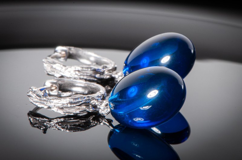 优雅波罗的海蓝琥珀耳环  天然之美 - 耳环/耳夹 - 半宝石 蓝色