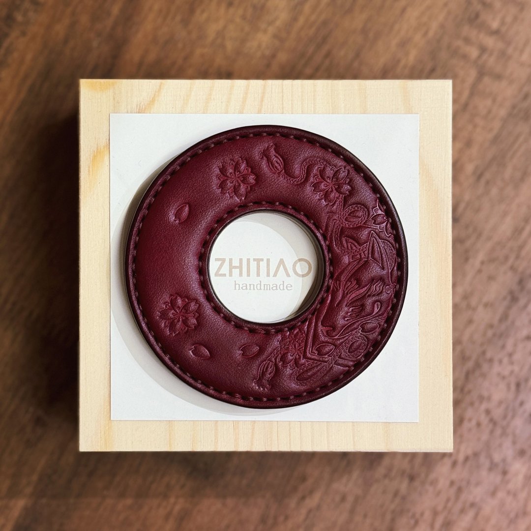 原创手工制作牛皮剑道刀镡 御先稻荷 红色 剑锷 Tsuba - 运动配件 - 真皮 红色