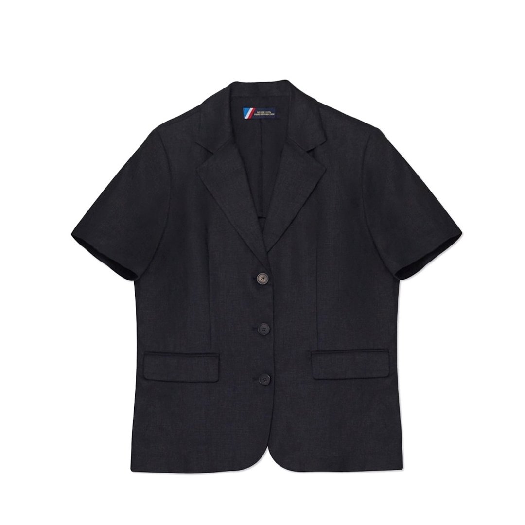 Korea sisterhood, Basic Linen Short Sleeve Jacket - Black - 女装休闲/机能外套 - 棉 黑色