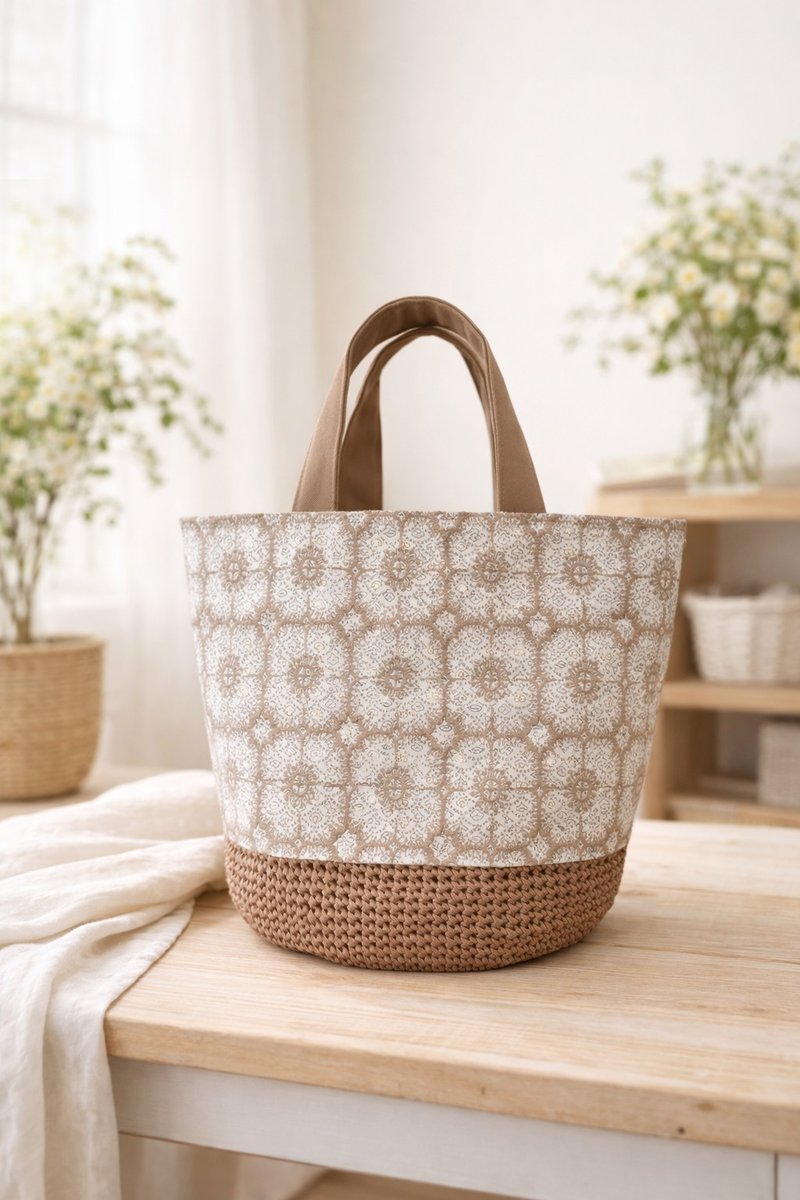 水桶托特包｜minä perhonen anemone - 手提包/手提袋 - 棉．麻 卡其色