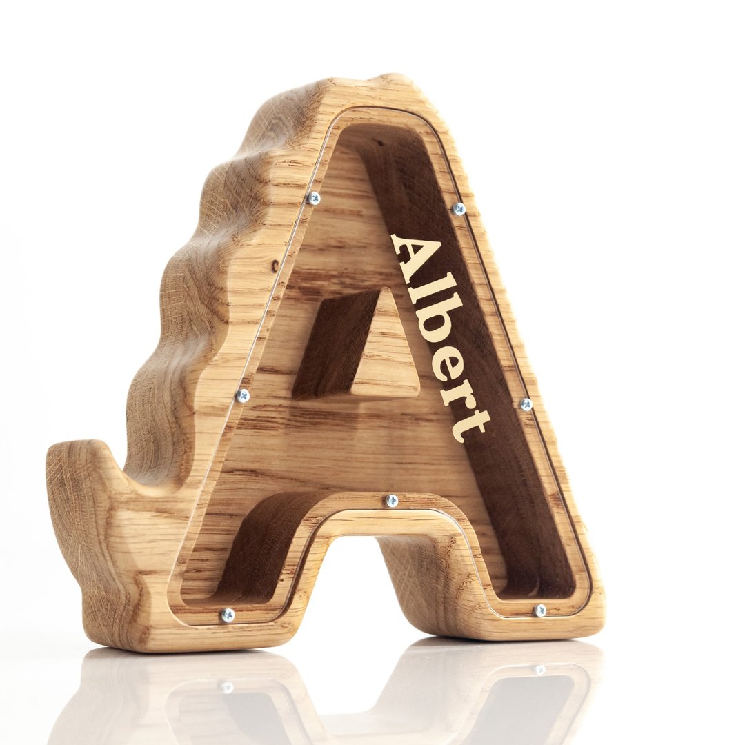 Letter piggy bank Dinosaur for boys or for girls Wooden Birthday Customized gift - 储蓄罐 - 木头 