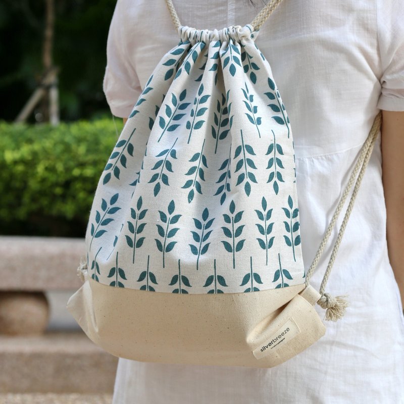 Silverbreeze~束口后背包~ 小叶子 (B92) - 束口袋双肩包 - 棉．麻 绿色
