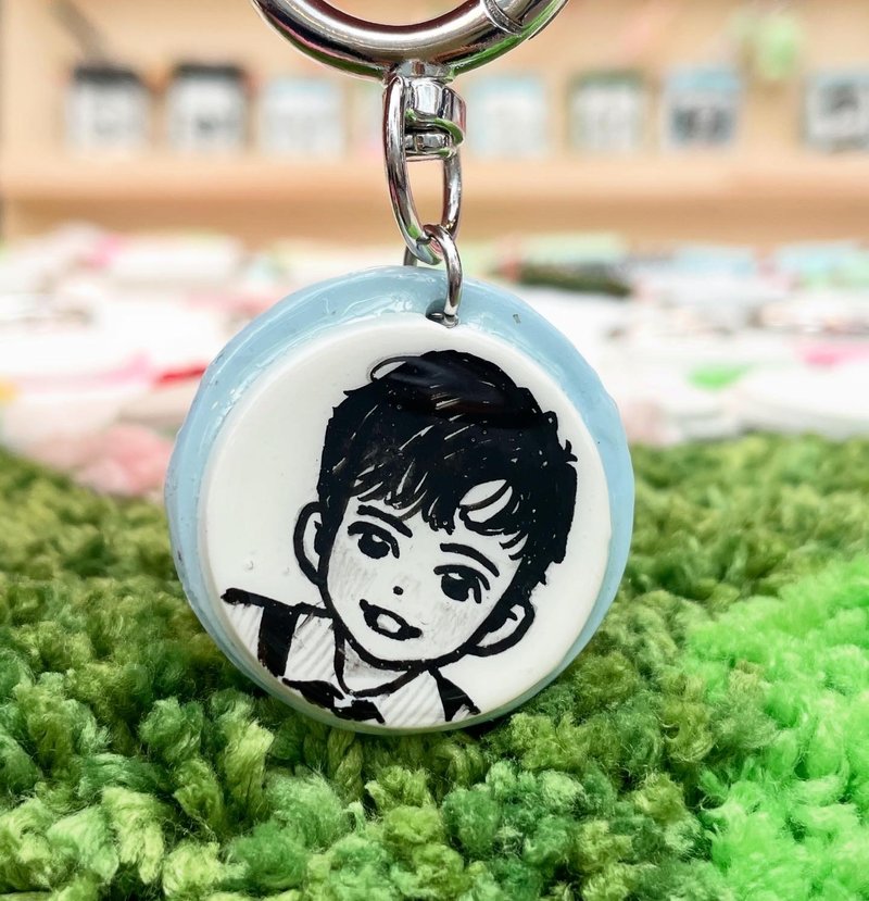 【定制化】手绘肖像钥匙圈 (圆形) / 宠物插画钥匙圈 - 钥匙链/钥匙包 - 粘土 白色