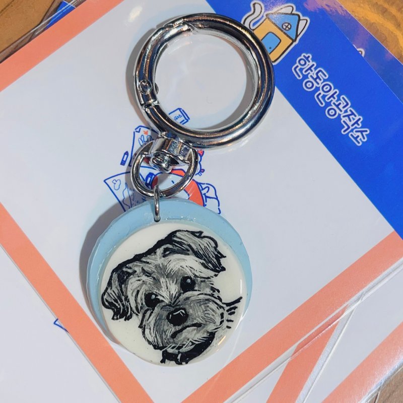 【定制化】手绘肖像钥匙圈 (圆形) / 宠物插画钥匙圈 - 钥匙链/钥匙包 - 粘土 白色