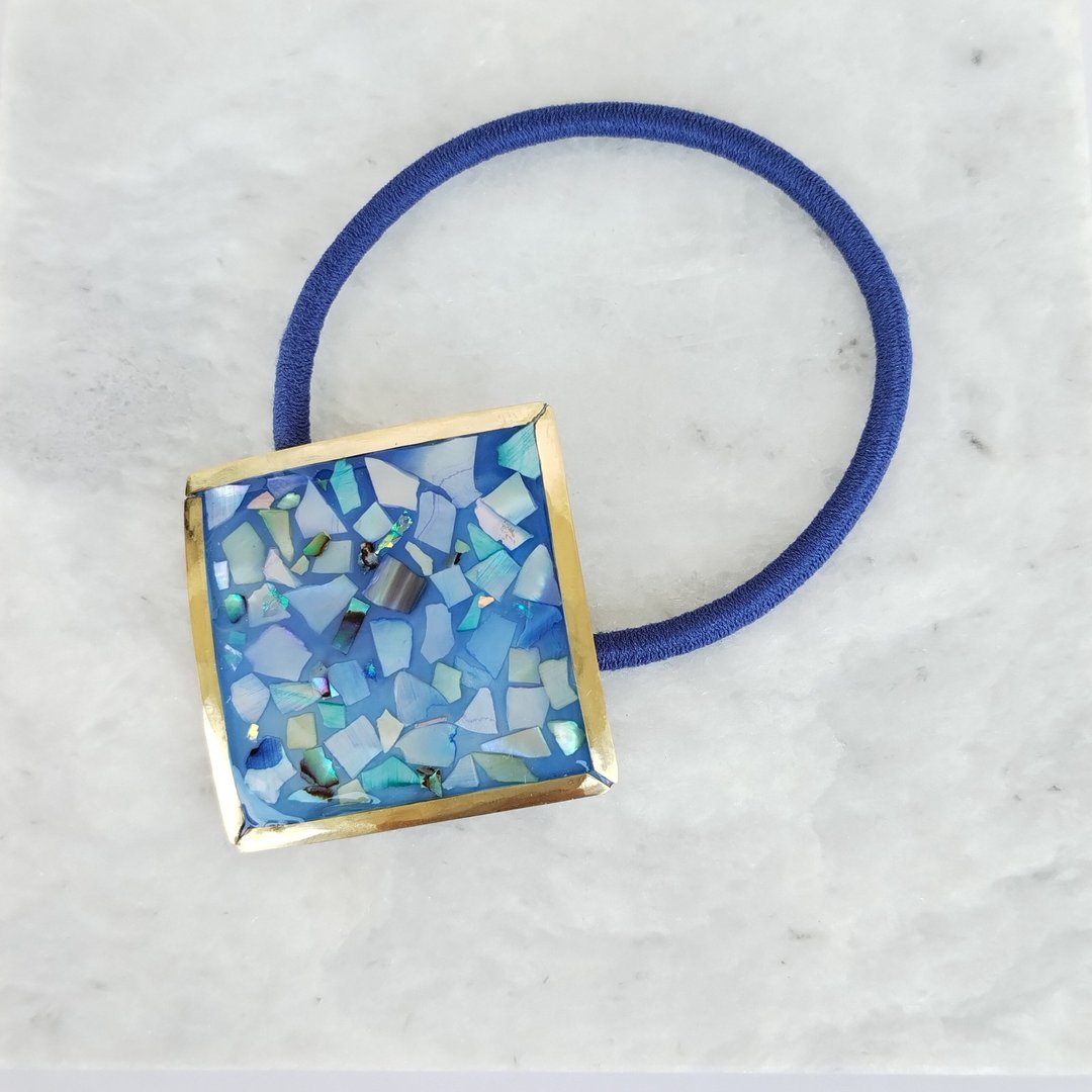 Hydrangea blue diamond hair rubber - 发饰 - 贝壳 蓝色