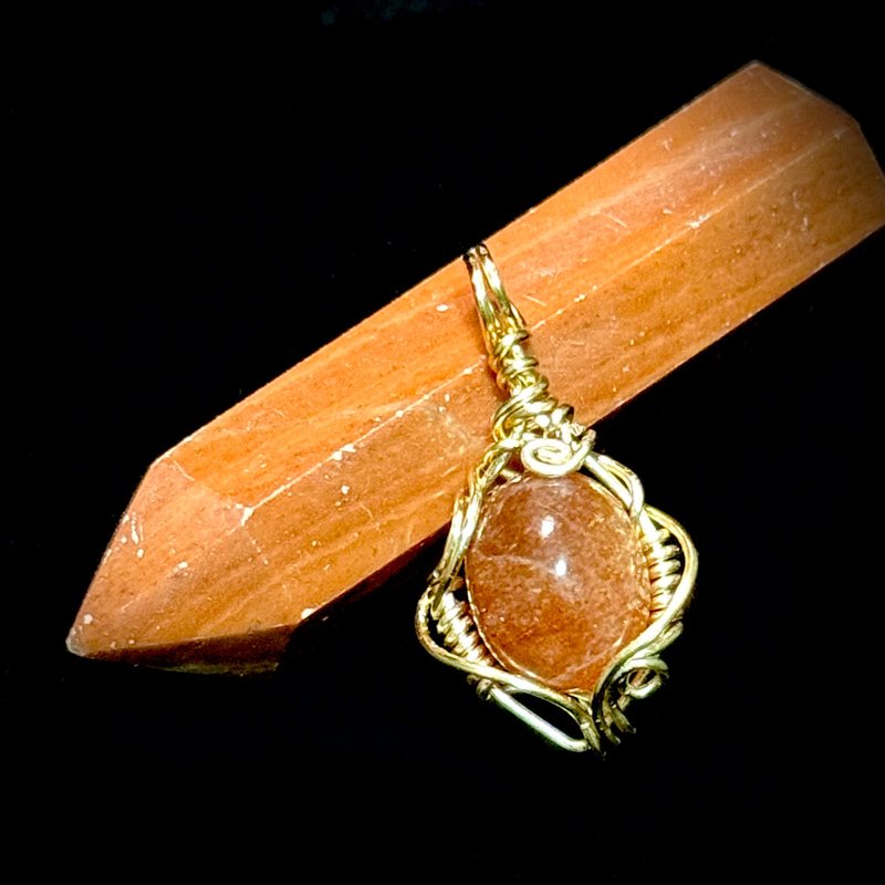 【Crimson Heart】No.2 金属编织 太阳石项链 - 项链 - 水晶 橘色