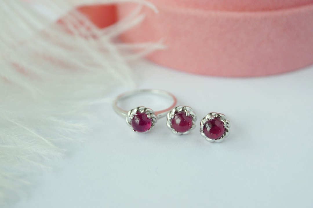 Lucky Bag Natural Gemstone Ring and Stud Earrings Silver925 - 戒指 - 纯银 多色