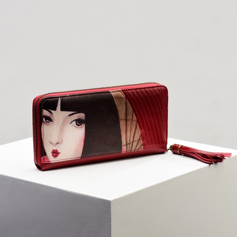 CoinQian复古手拿美人红油蜡皮钱夹皮夹钱包 - 皮夹/钱包 - 真皮 红色