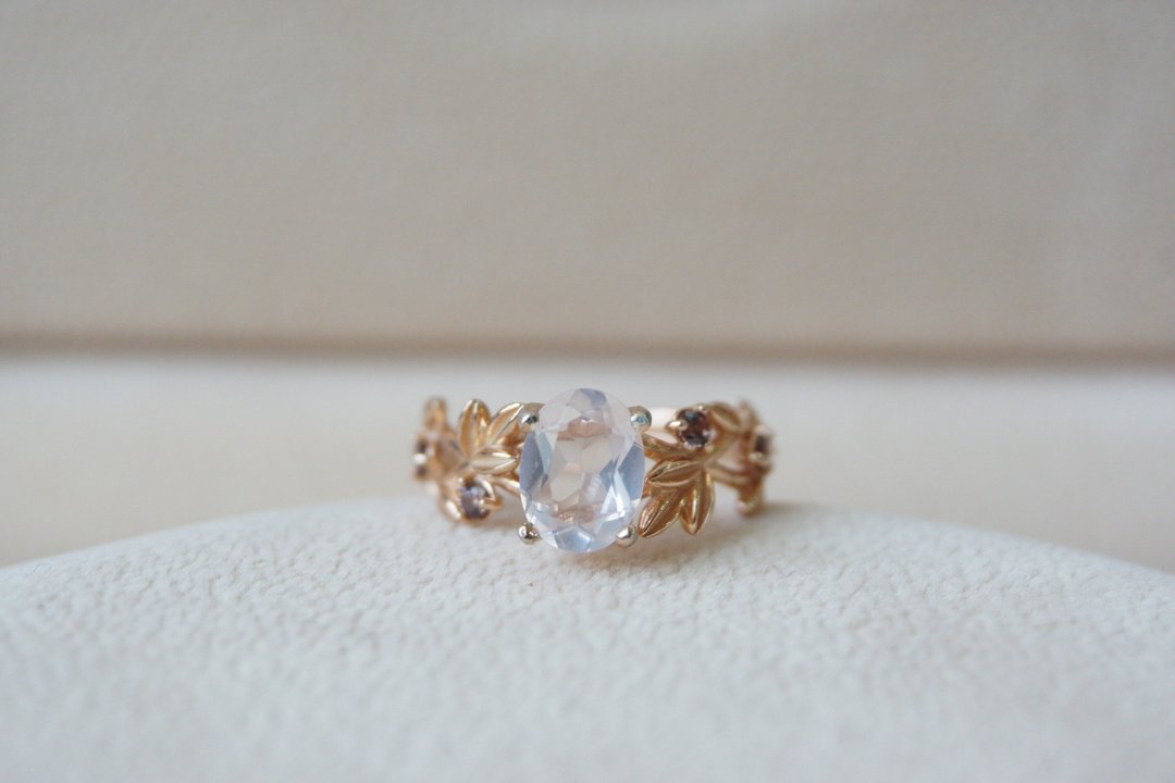 Rosequartz and Brown Zircon Silver925 Ring , Leaf ring - 戒指 - 纯银 