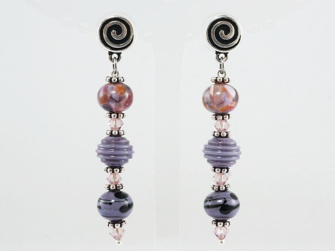 Lilac Lampwork Murano Glass Earrings Dangle Drop Long Statement Earrings Jewelry - 耳环/耳夹 - 玻璃 紫色