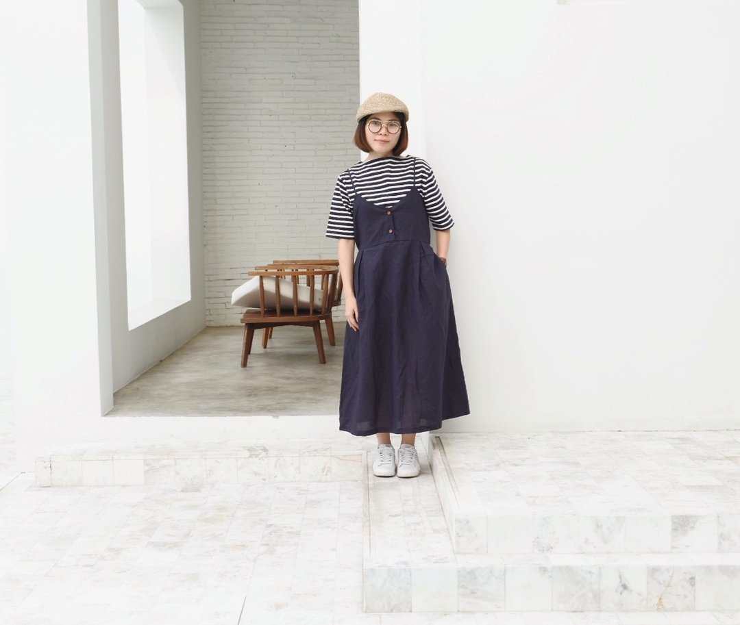 Sunny-Wendy Dress : Linen Navy - 洋装/连衣裙 - 棉 蓝色