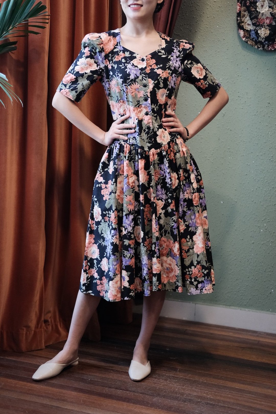 vintage dress美国制印花连衣裙古着连衣裙 - 洋装/连衣裙 - 棉．麻 