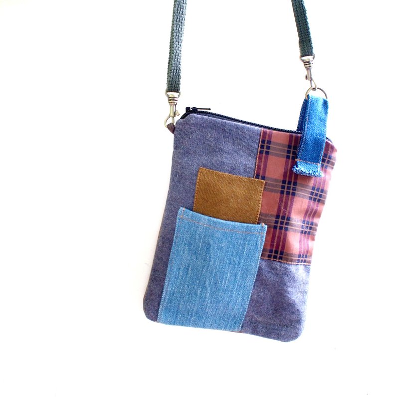 E*group 方块拼布小物包  灰色红格 - 行李箱/行李箱保护套 - 棉．麻 灰色