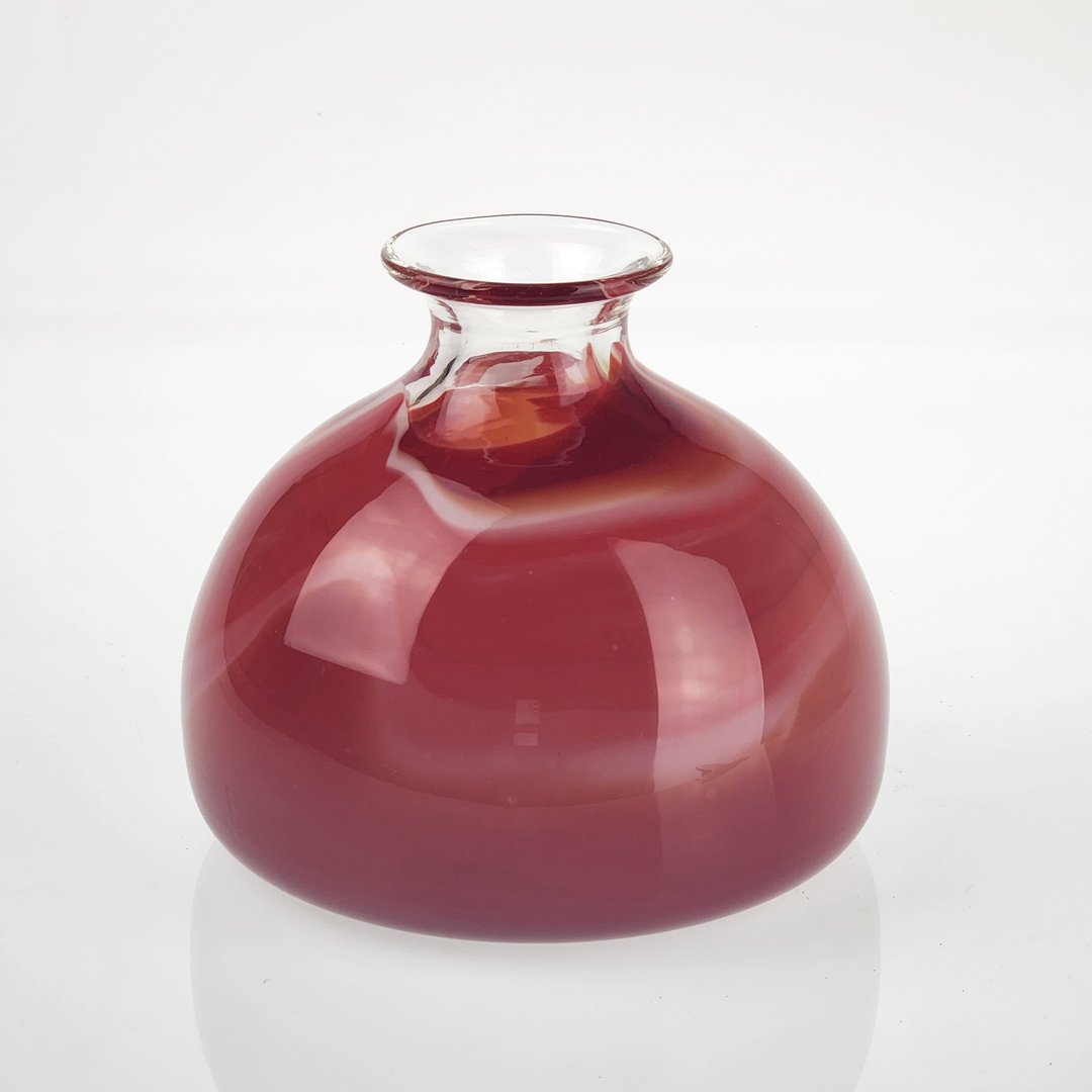 绯红大理石风－矮瓶 手作玻璃花器 纯手工吹制 - 花瓶/陶器 - 玻璃 多色