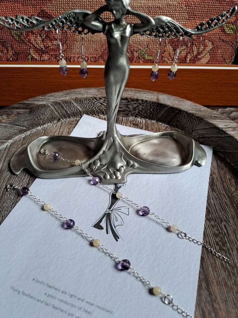 925银 紫水晶耳环及手链 - 耳环/耳夹 - 银 