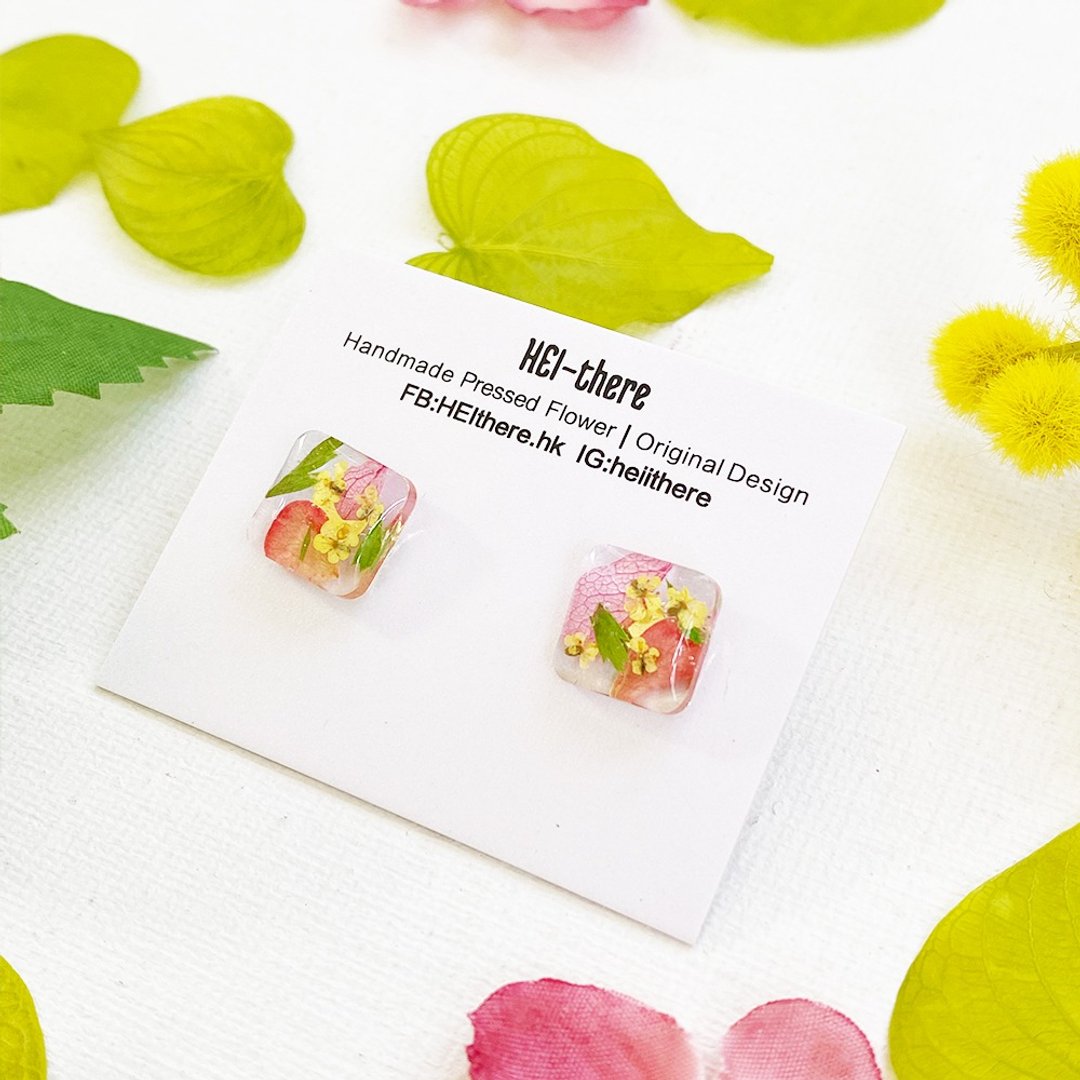 The Blossom - Mini Square 耳环/耳夹 925 抗敏感 - 耳环/耳夹 - 植物．花 红色
