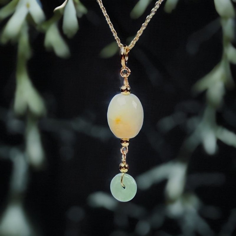 【万事亨通】飘黄路路通项链14K包金 | 天然缅甸翡翠A货 | 送礼 - 项链 - 玉石 多色